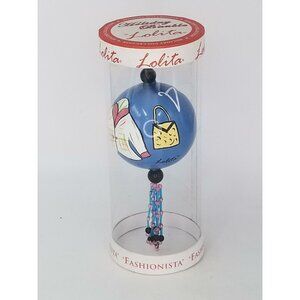 Lolita Handpainted Blue Ornament Holiday Glass New Shopping Shopper Shoes Bag
